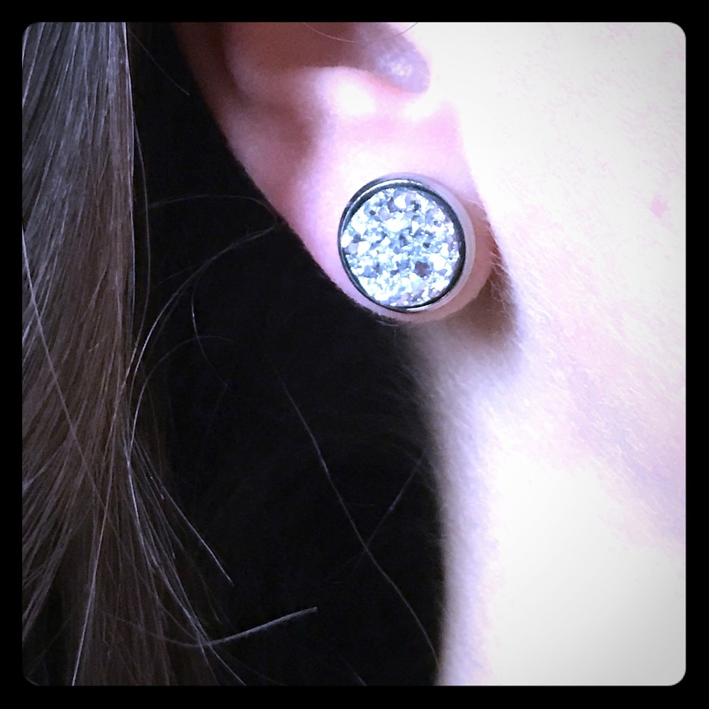 SOLD 12mm Druzy Earrings Handmade - Picture 2 of 4